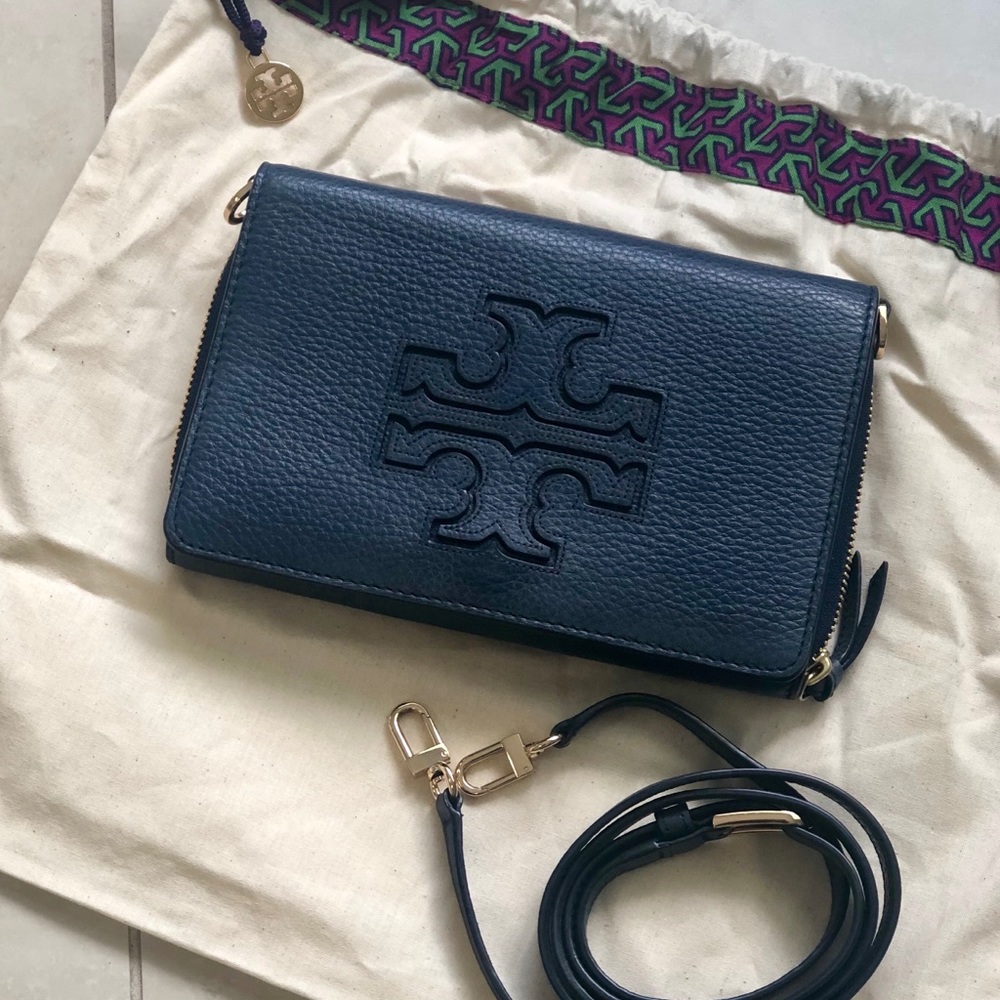 Tory Burch Harper Flat Wallet Crossbody Navy